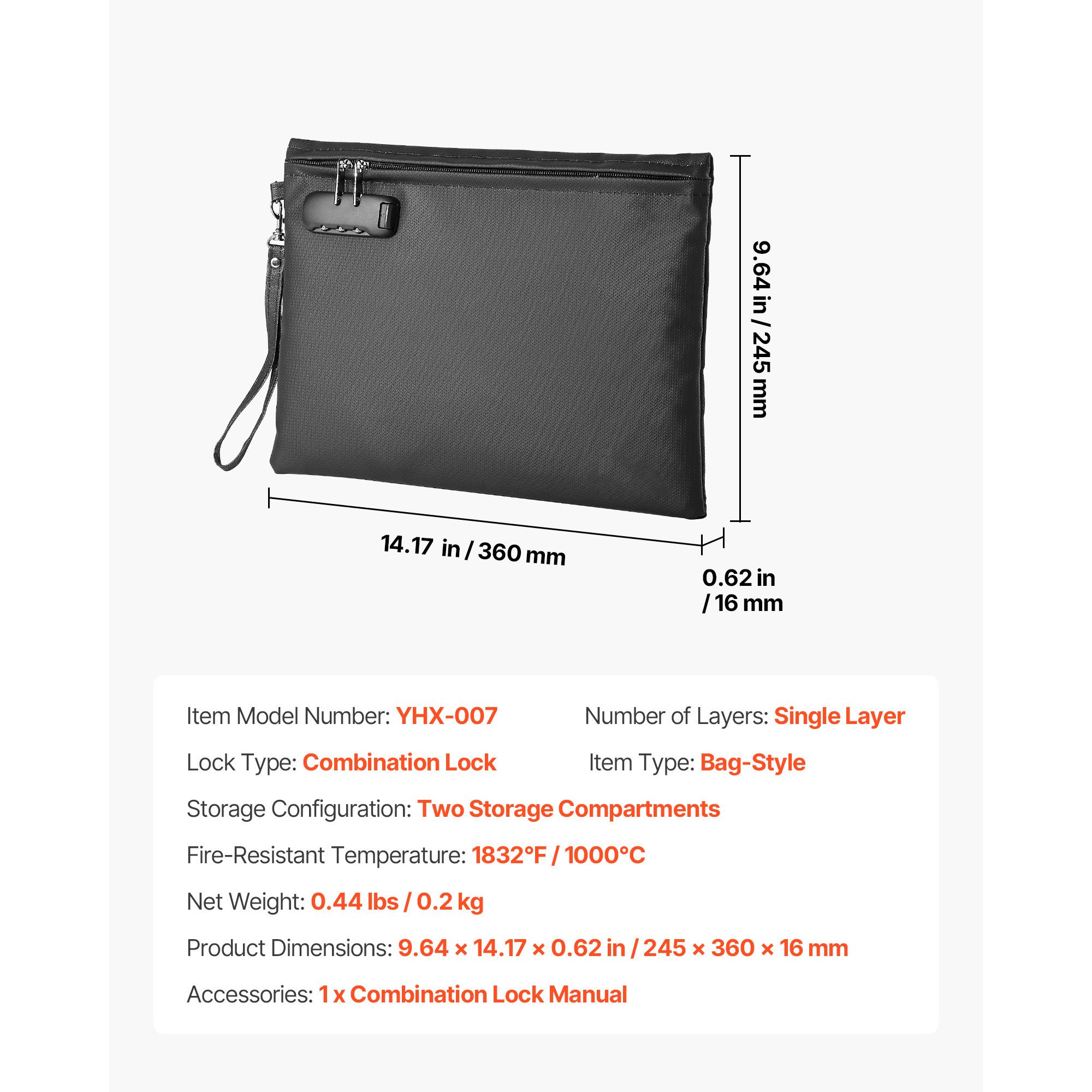 Home Office For Passport - Fireproof Document Bag, 1832 Fahrenheit Heat