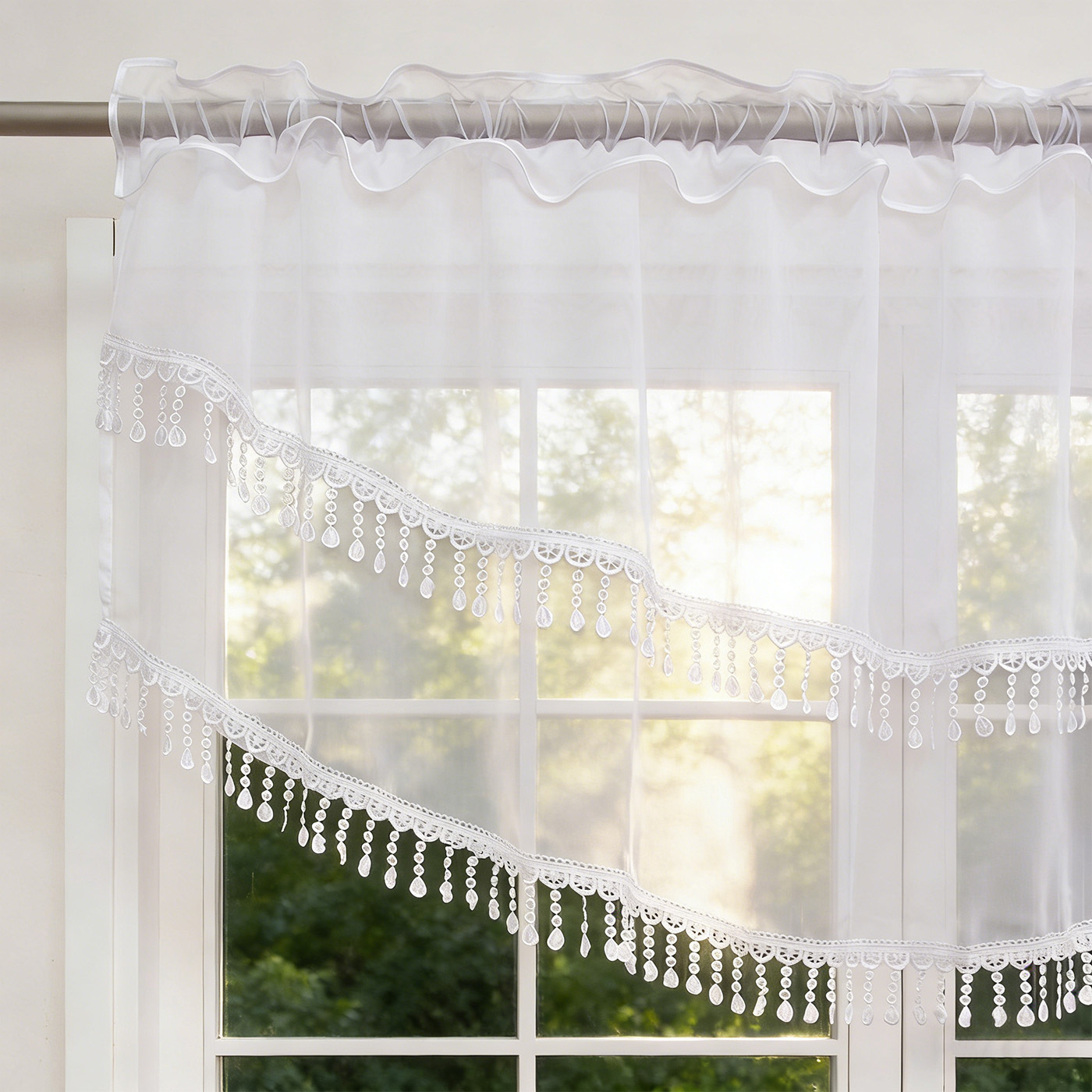 2PCS White Lace Beaded Tassel  - Home Office Kitchen ulasan dan harga