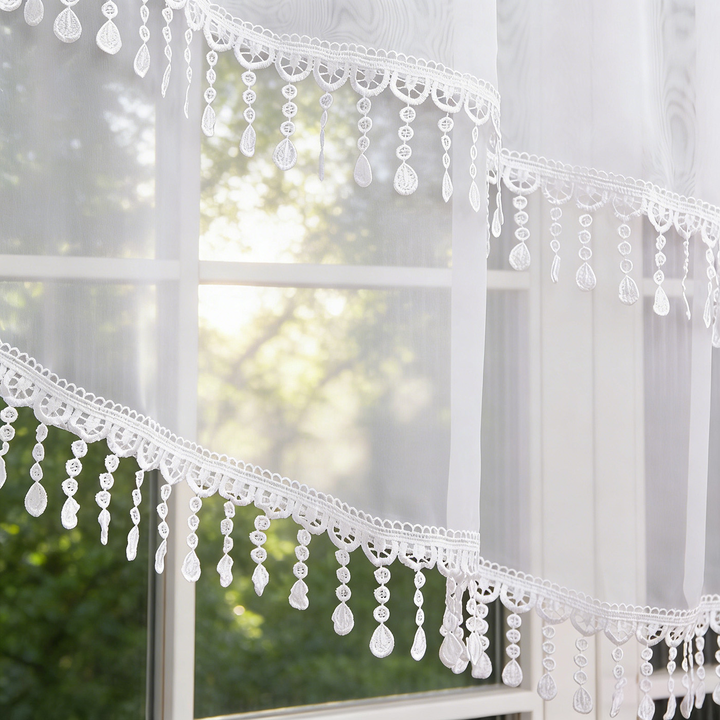 2PCS White Lace Beaded Tassel  - Home Office Kitchen ulasan dan harga