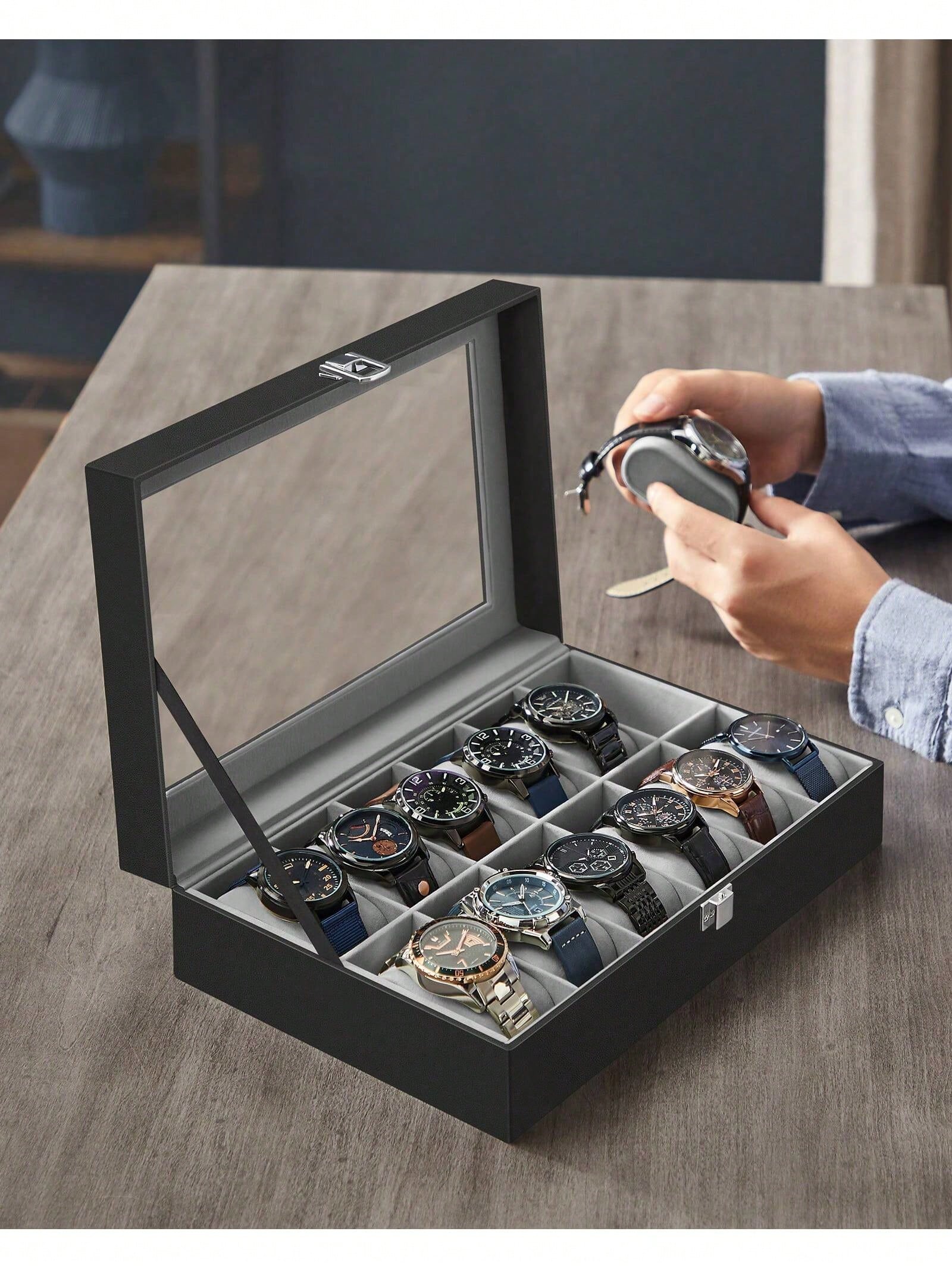 12-Slot Lockable Watch Box wit - File Cabinet Drawer ulasan dan harga