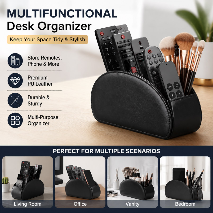 1Pc 5 Grid PU Leather Desktop  - Home Office Organization ulasan dan harga