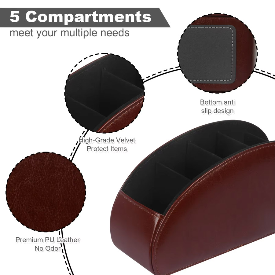 1Pc 5 Grid PU Leather Desktop  - Home Office Organization ulasan dan harga