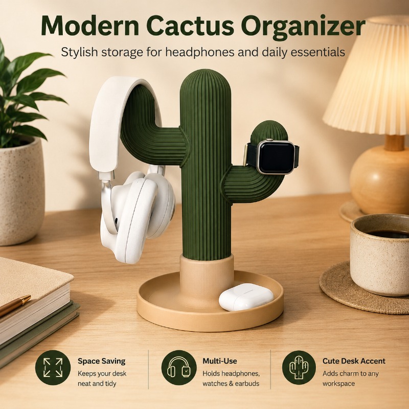Minimalist Cactus Headset Stan - Home Office Organization ulasan dan harga